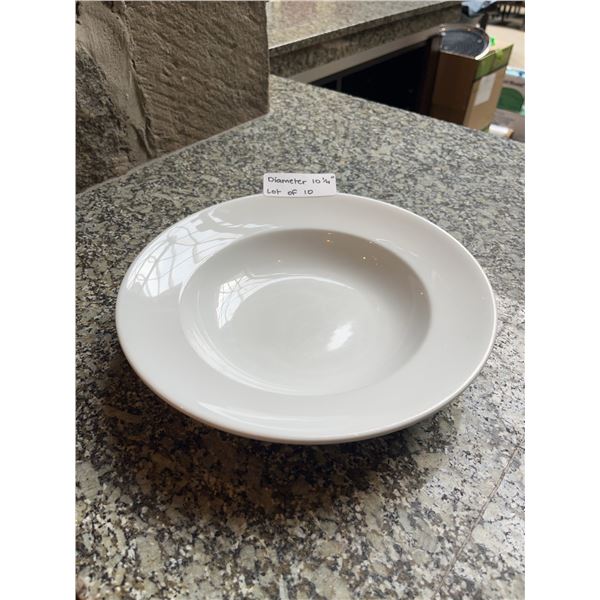 Lot of 10 - White Circular Dining Bowls, 10.25" Diameter