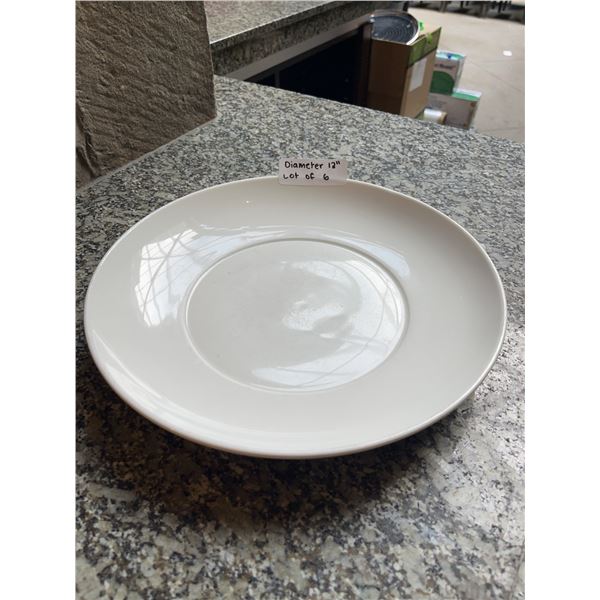 Lot of 6 - White Circular Dining Plates, 12" Diameter