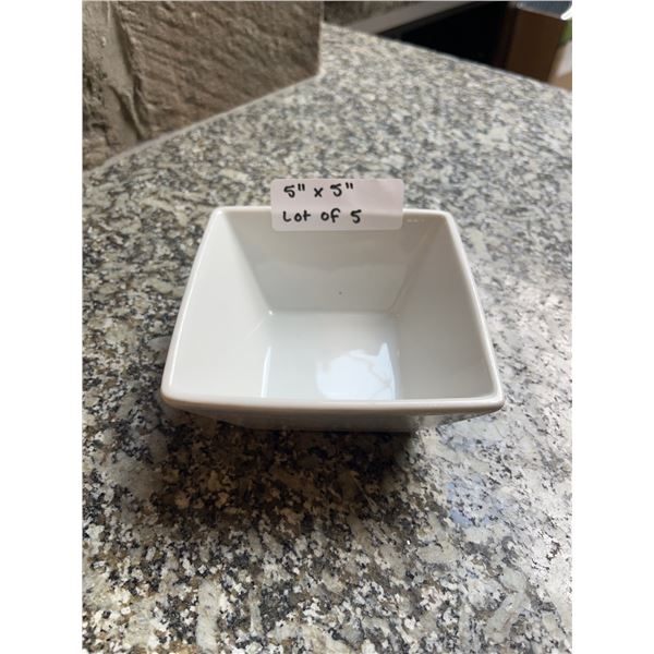 Lot of 5 - White Square Dining Bowls, 5" x 5"