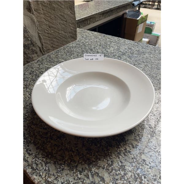 Lot of 10 - White Circular Shallow Rimmed Dining Bowl, 12" Diameter
