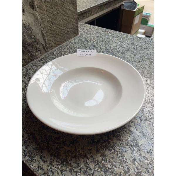 Lot of 9 - White Circular Dining Soup Plates, 12â€ Diameter