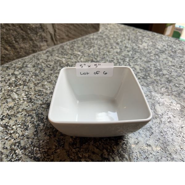Lot of 6 - White Square Dining Bowls, 5" x 5"