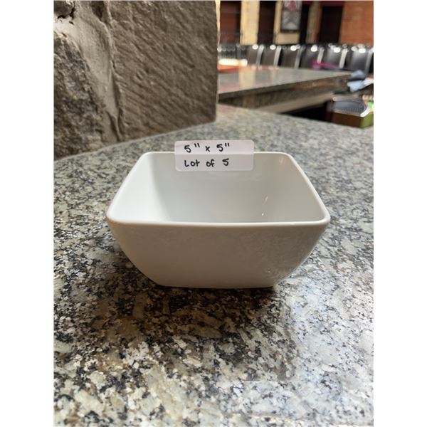 Lot of 5 - White Square Dining Bowls, 5" x 5"
