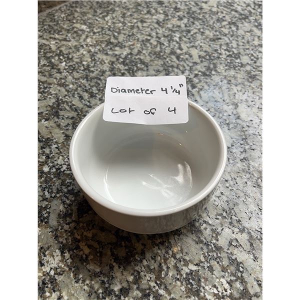 Lot of 4 - White Circular Dining Bowls, 4.25" Diameter