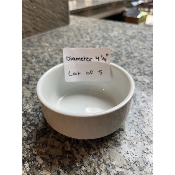 Lot of 5 - White Circular Dining Bowls, 4.25â€ Diameter