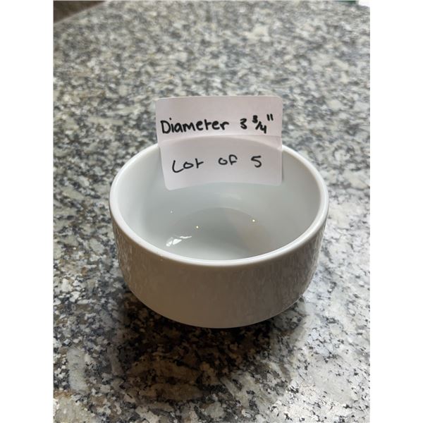 Lot of 5 - White Circular Dining Bowls, 3.75" Diameter