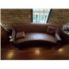 Image 1 : Curved Brown Faux Leather Sofa with Pillows