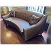 Image 3 : Curved Brown Faux Leather Sofa with Pillows