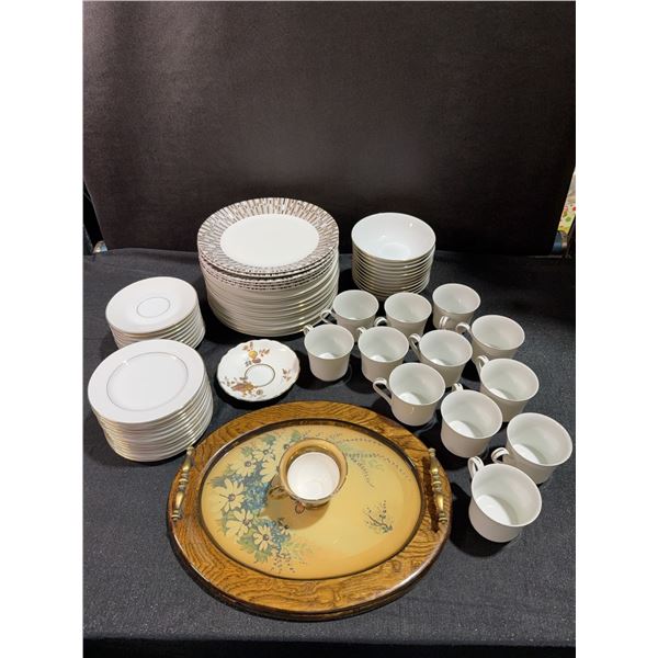 Tiffany Fine China Dinnerware Set with Roslyn Pieces and Charlotte Young Tray