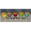 Image 7 : 5 Coloured Glass Stemware And 2 Metal Vases With Floral Designs