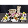 Image 1 : English Bone China Floral Figurines and Belleek Ivory Porcelain Vases