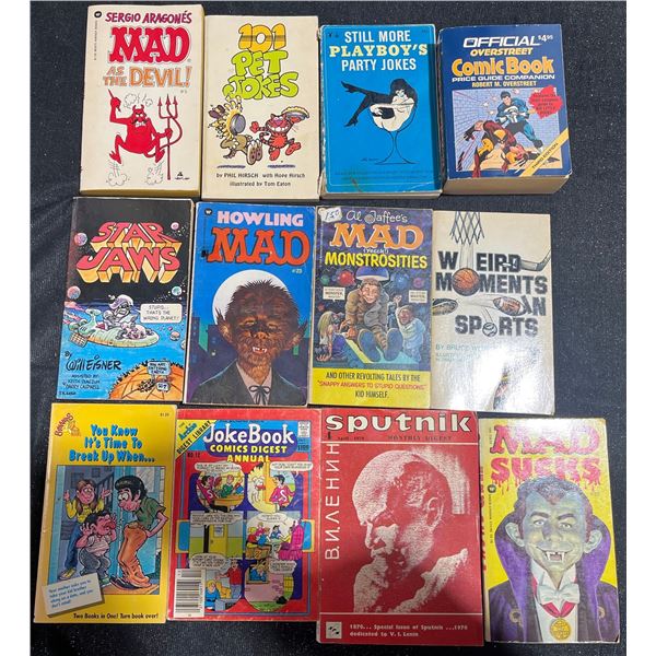 12 Humour and Comic Books Including MAD and Overstreet Price Guide