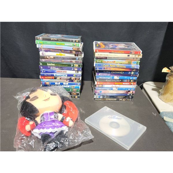 23 Disney and Family DVD Movies Plus Plush Doll and Bonus DVD
