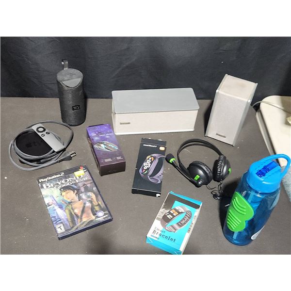 Electronics and Accessories Lot with PlayStation 2 Game, Speakers, Smart Devices