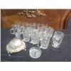 Image 1 : 14 Assorted Mini Glass Mugs & Tumblers, Silver Plate Butter Dish