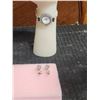 Image 1 : Sterling Silver 925 Cubic Zirconia Stud Earrings and Rhinestone Quartz Watch Set
