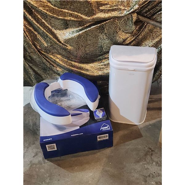 Ubbi Stainless Steel Adult Diaper Pail and MOBB 4" Adjustable Raised Toilet Seat