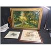 Image 2 : Three Framed Artworks: Landscape Oil, 1983 Cowboy Print, Horse Etching, Various Sizes