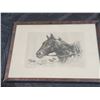 Image 5 : Three Framed Artworks: Landscape Oil, 1983 Cowboy Print, Horse Etching, Various Sizes