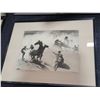 Image 4 : 4 Framed Artworks: Signed Winter Barn, Dogs & Cat, 1952 Calgary Rodeo