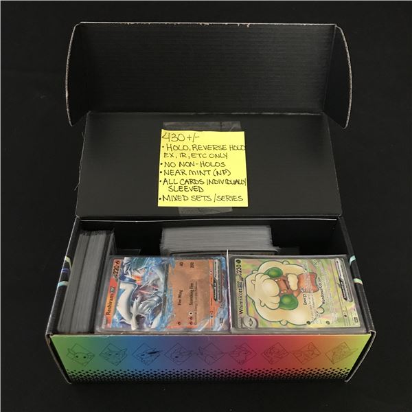 APPROX 430 POKEMON TCG TRADING CARDS NO NON HOLOS - ALL INDIVIDUALLY SLEEVED