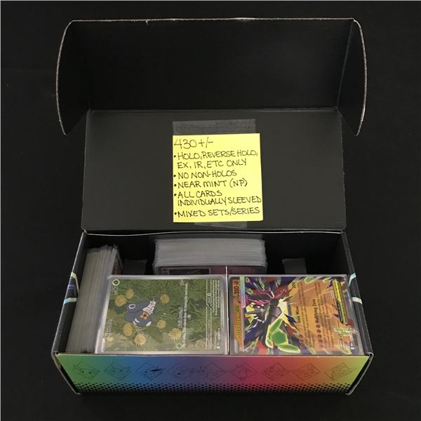 APPROX 430 POKEMON TCG TRADING CARDS NO NON HOLOS - ALL INDIVIDUALLY SLEEVED