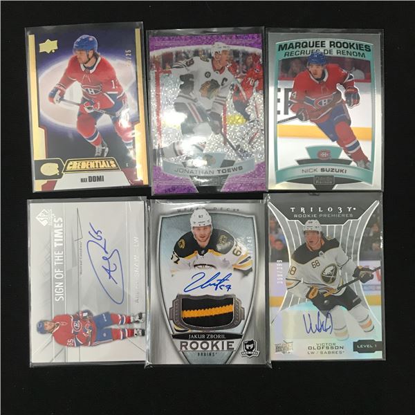 LOT OF 6 HOCKEY PATCH TRADING CARDS INCLUDING SIGNED AND ROOKIES