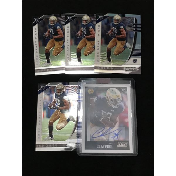 LOT OF 5 CHASE CLAYPOOL ROOKIE TRADING CARDS - INCLUDING 1 SIGNED