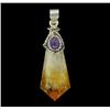 40ct Natural Citrine Crystal & Amethyst Sterling Pendant (JEW-1721)