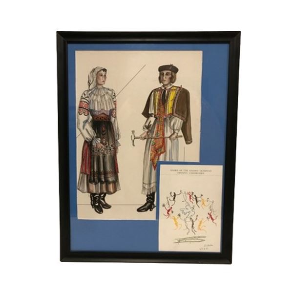 Max Karl Tilke 1984 Olympics Watercolor Sketch Framed