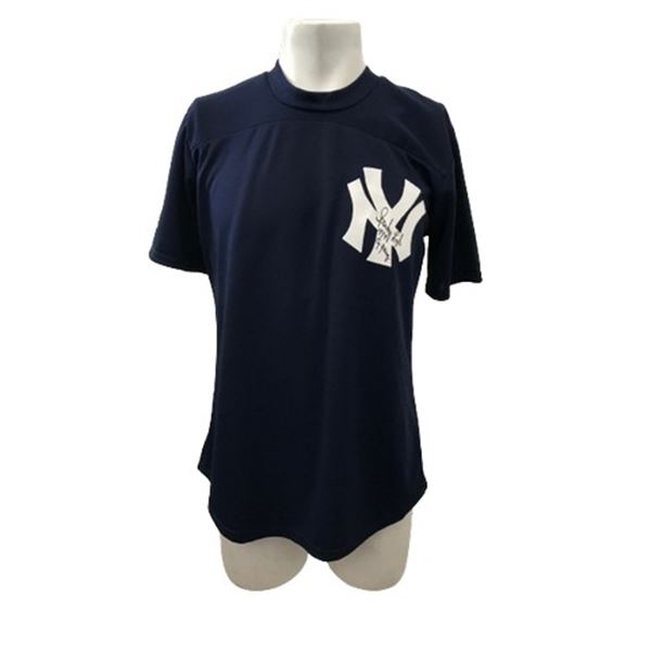Sparky Lyle 1977 and Cy Young autographed Yankees Jersey