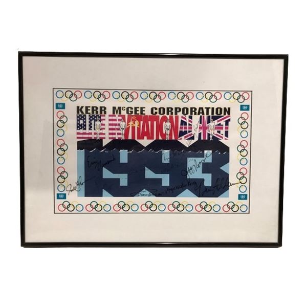 1993 Kerr McGee Corporation Elite Invitational Meet framed and signed Olympic poster