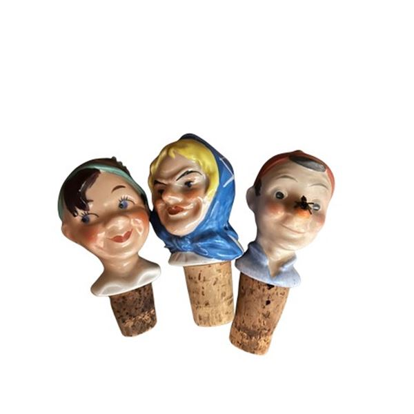 Set of 3 Porcelain Vintage Pouring Stoppers