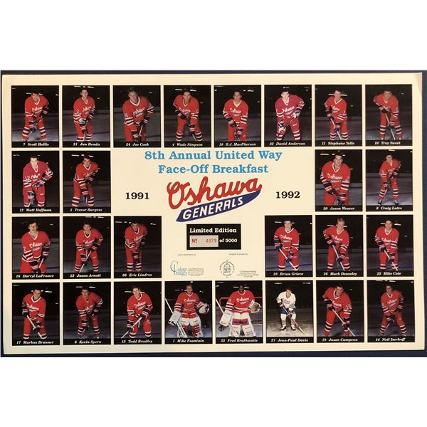 1991-92 OSHAWA GENERALS UNITED WAY SET - UNCUT (LINDROS - HOF)