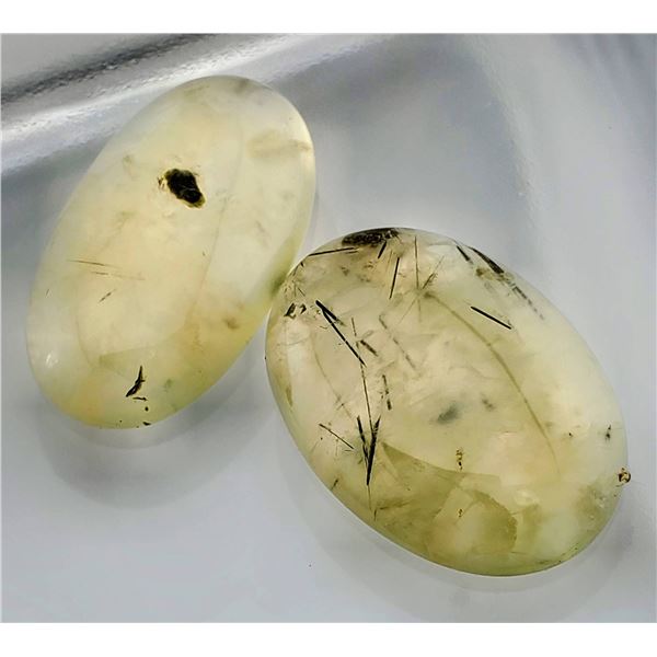 Prehnite with Epidote Pair (45.7 ct total, 25×17 mm & 25×15 mm)