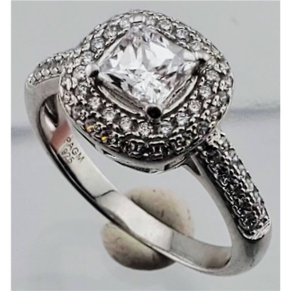 Sterling Silver CZ Princess Halo Ring (Size 6.5)