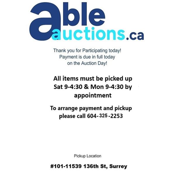 All items must be removed Sat Oct 3 9am-4:30pm & Mon Oct 5 9am-4:30pm
