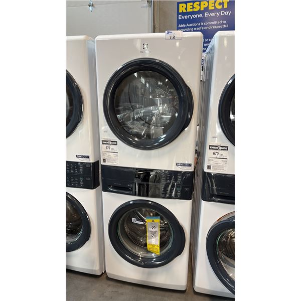 ELECTROLUX ELTE730CAW2 STACKED SINGLE CHASSIS FRONT LOAD LAUNDRY TOWER UNIT 27X32X76 INCHES