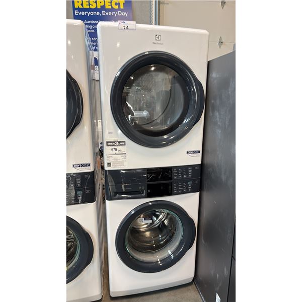 ELECTROLUX ELTE730CAW1 STACKED SINGLE CHASSIS FRONT LOAD LAUNDRY TOWER UNIT 27X32X76 INCHES