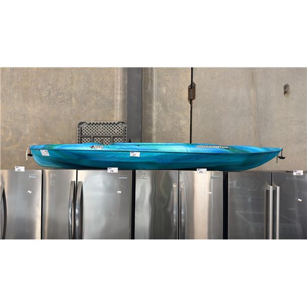 PELICAN MISSION 100 SIT IN SINGLE PERSON RECREATIONAL KAYAK FADE SWIRL HULL 28.0"W X 120.0"D X 14.0"