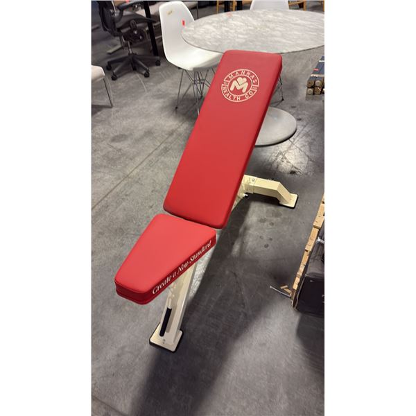 CRIMSON RED CUSHION MANHAS HEALTH CO COMMERCIAL ADJUSTABLE WEIGHT BENCH W28" X D48" X H42"