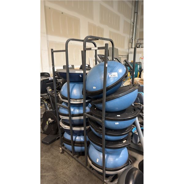 BOSU PRO BALANCE TRAINER STORAGE CART ROLLING STEEL RACK SYSTEM BUNDLED WITH 12 PRO TRAINERS