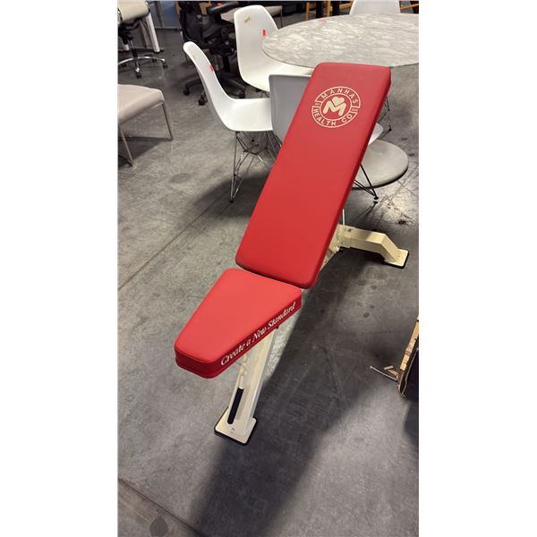 CRIMSON RED CUSHION MANHAS HEALTH CO COMMERCIAL ADJUSTABLE WEIGHT BENCH W28" X D48" X H42"