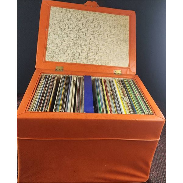 Vinyl Records in Orange Storage Case