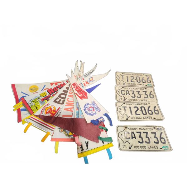Manitoba 1971 License Plates and Canadian Souvenir Pennants
