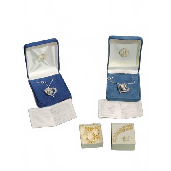 Bradford Exchange Sterling Silver Heart Pendants and 24K Gold Accented Jewelry Set