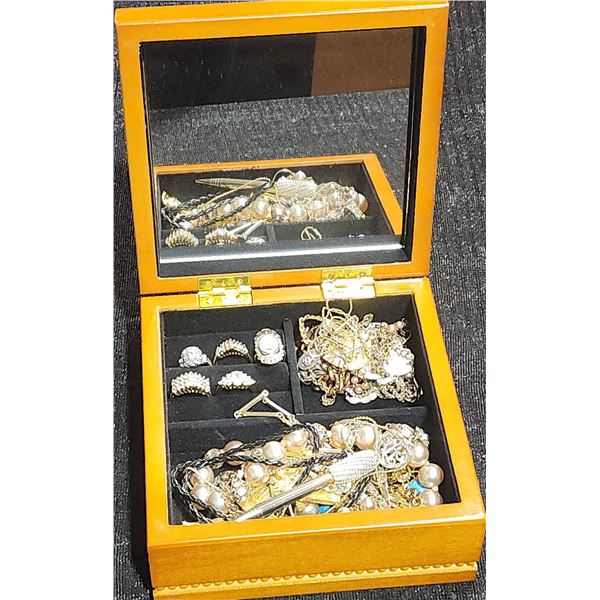 Jewellery Box with Assorted Costume Jewellery and Rings