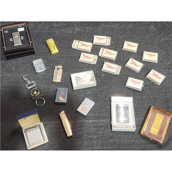 Lighters, Matchboxes, and Keychain Assortment