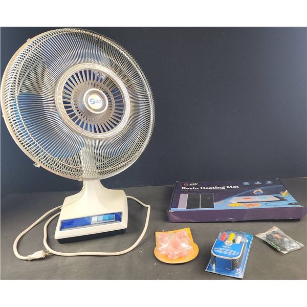 Lot With Table Fan, Resin Heating Mat, AV Cables
