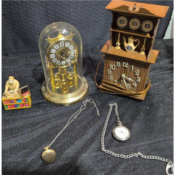 Lot With Anniversary Clock, Shelf Clock, Pocket Watches